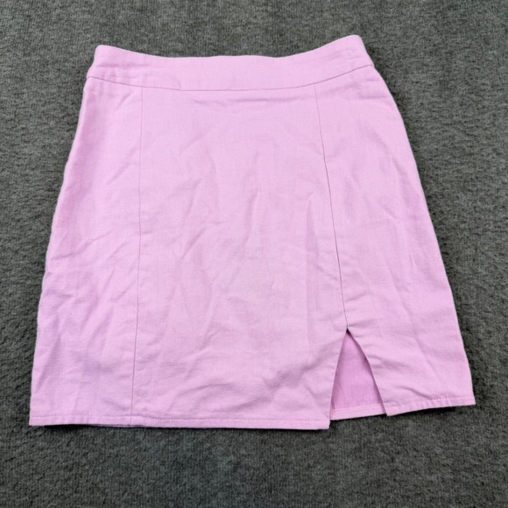 Showpo Mini Skirt Women's Size 0 Pink High Waisted Front Slit Woven Short Skirt